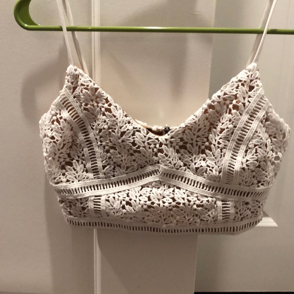 Kendall and Kylie white lace crop top